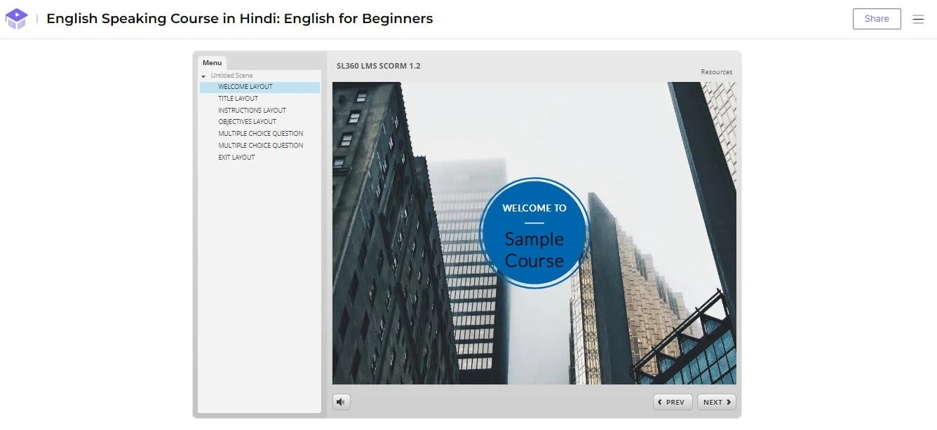 SCORM content preview