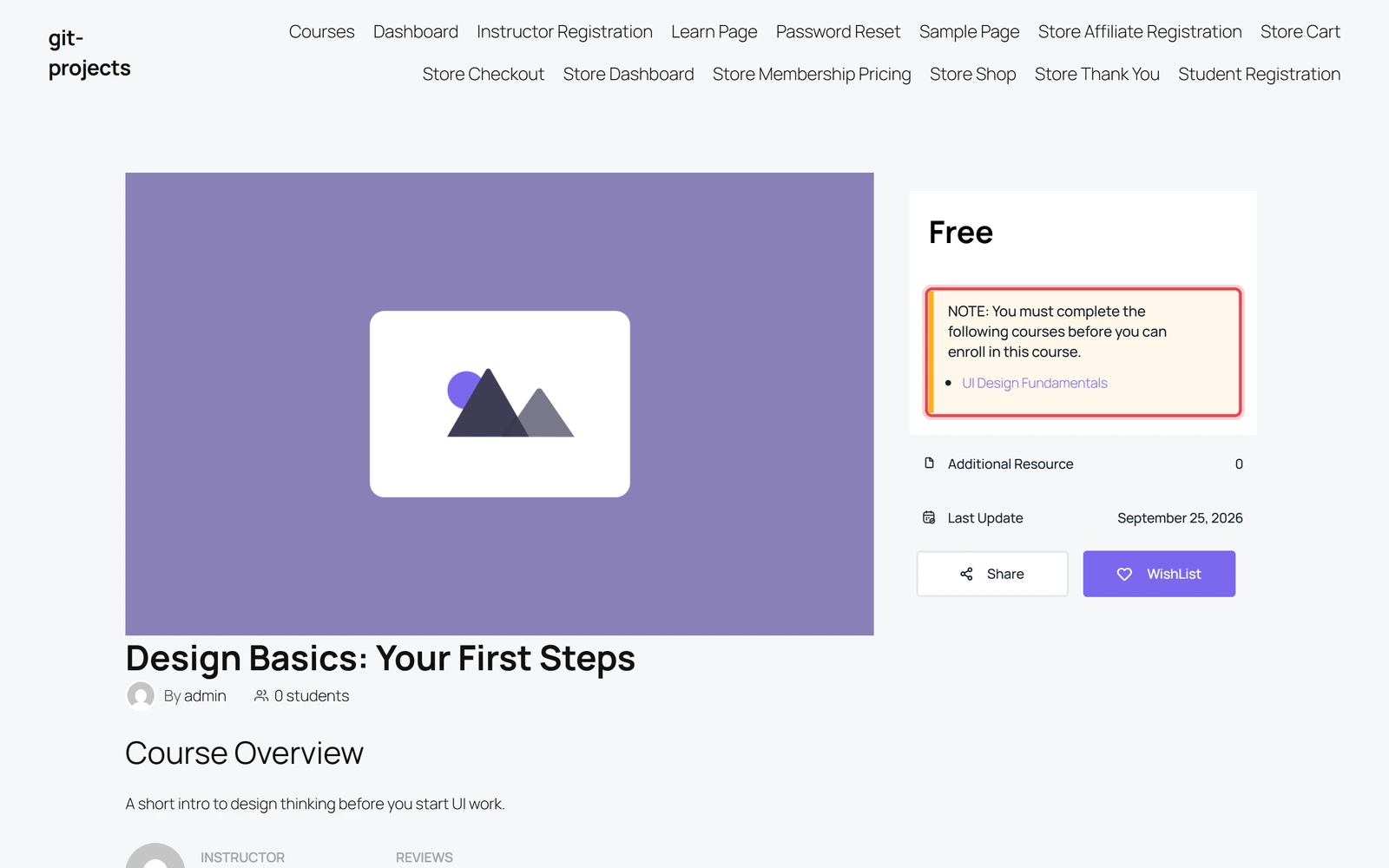 Single course page view