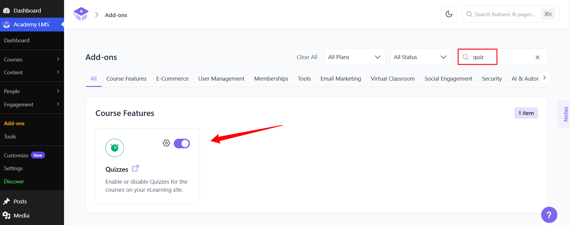  Enable the Quizzes Add-on