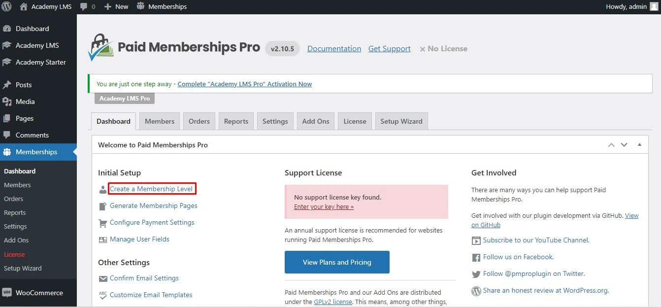 Paid Memberships Pro Dashboard