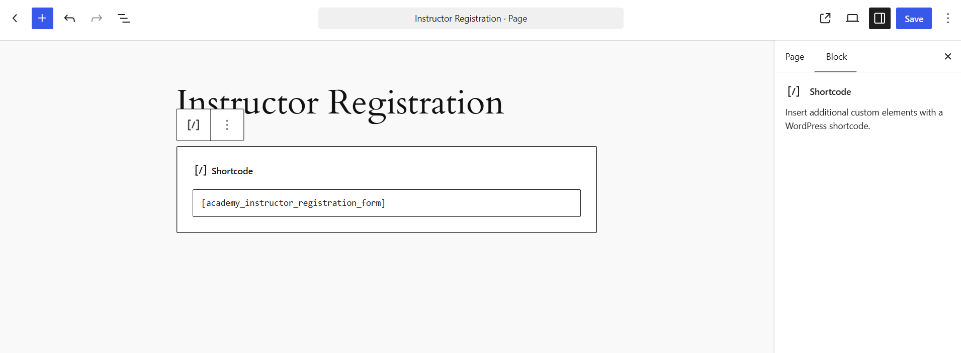 Instructor Form Shortcode