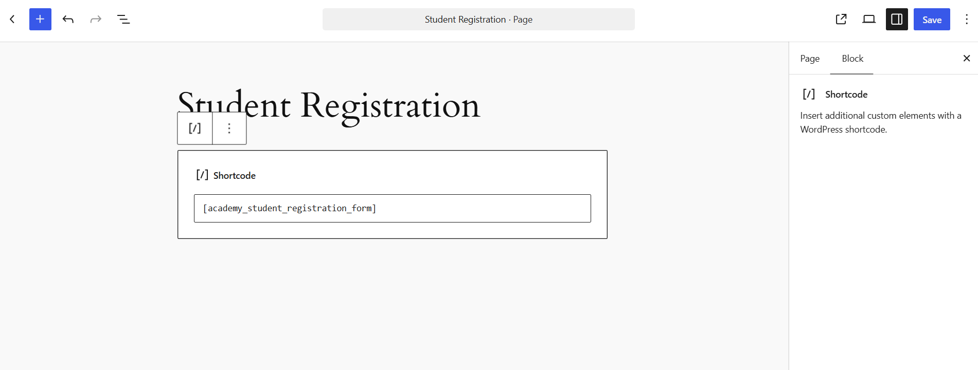 Student Form Shortcode